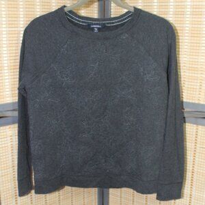 Land's End Quilted Flower Crewneck Sweatshirt in Charcoal Gray Heather